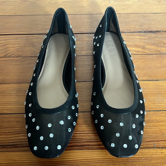 LOFT Chic Black Mesh Sparkling Studded Ballet Flats Size 6 - Picture 2 of 9